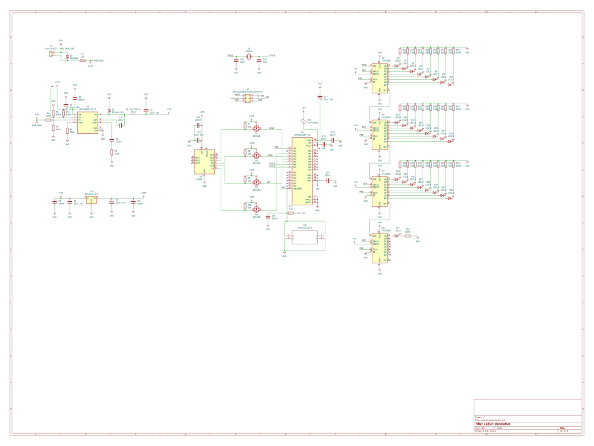 Schema proiectului Leduri decorative cu ATmega328P și 4x74HC595